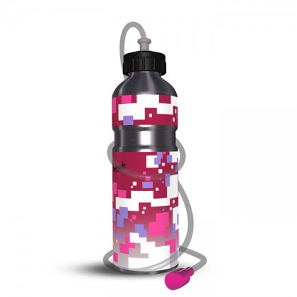 Trinkflasche Aluminium + Schlauch Pixels