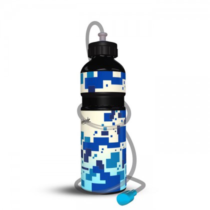 Trinkflasche Schwarz + Schlauch Pixels